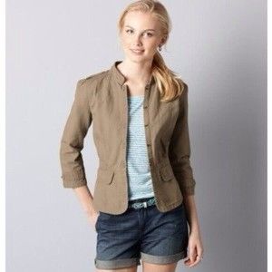Loft Distressed Brown/Tan Hook-and-Eye Mandarin Collar Jacket Women Size 4